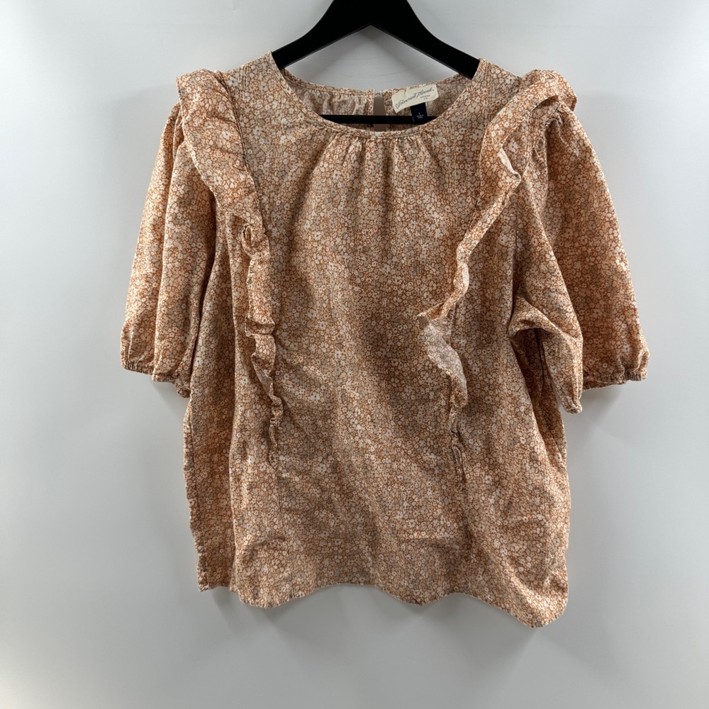 Universal Thread Orange Floral Ruffle Front Top Women’s Size Large - Picture 1 of 5